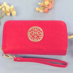 Fuchsia Clutch Wristlet Purse Faux Leather New